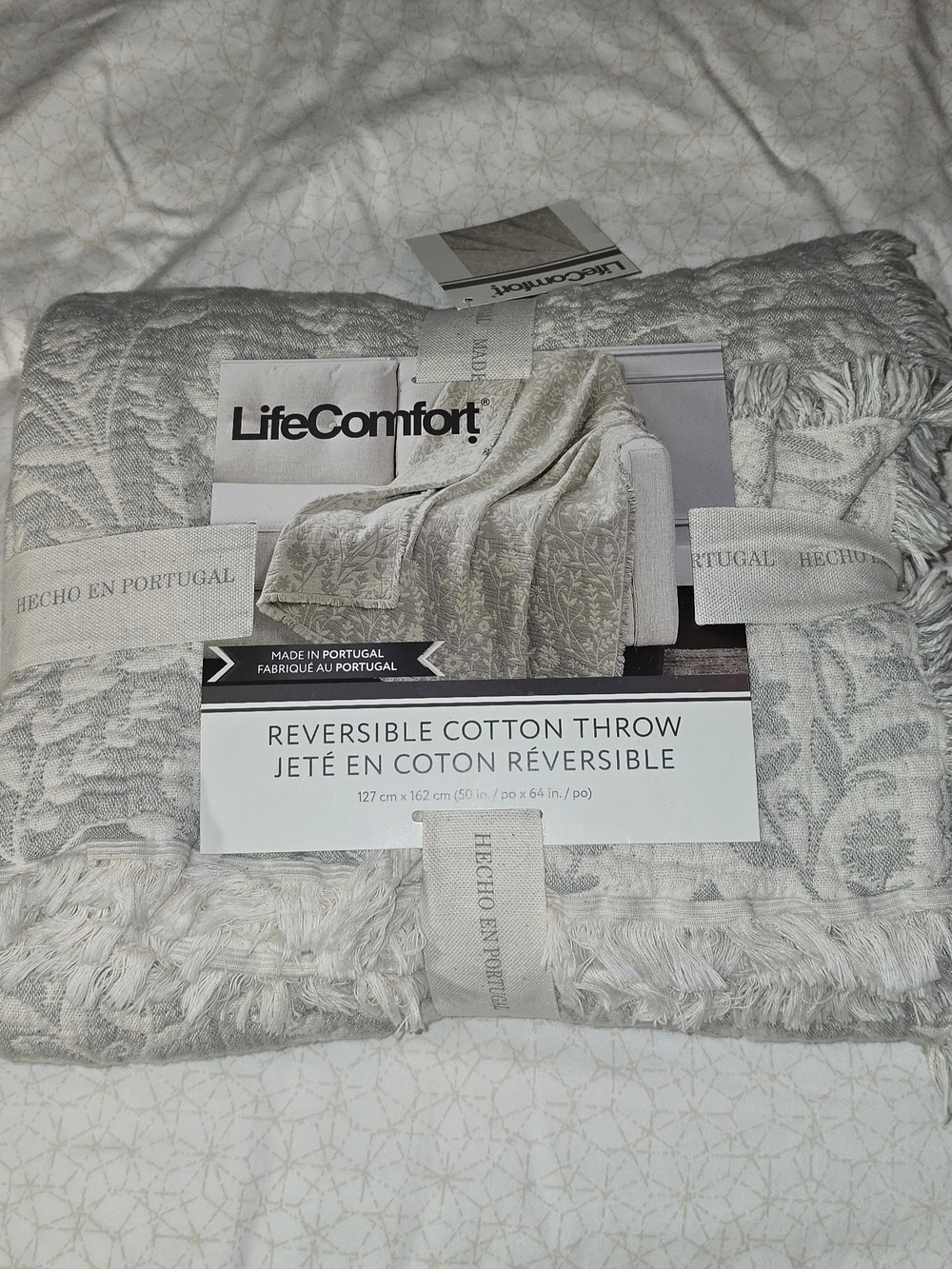 LifeComfort Reversible Cotton Throw Blanket in Light Gray